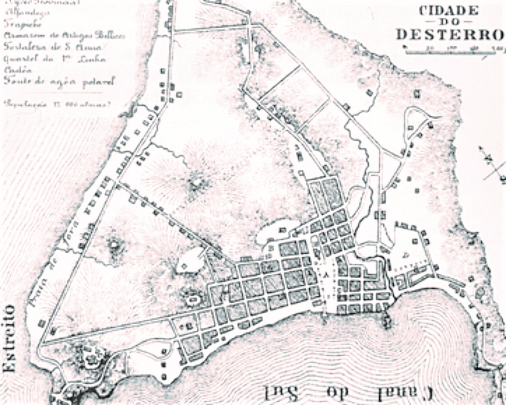 Figura 1: Mapa do Desterro, com destaque para a Praça XV: 1868. Fonte: CORREA, 2005, p. 210.