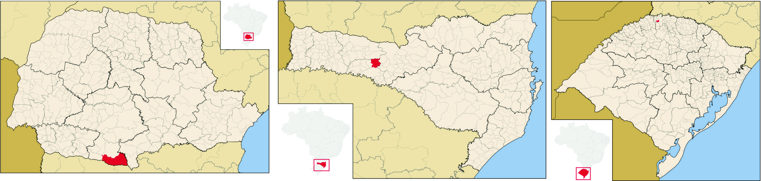 Figura 2 – Localização de Palmas, Irani e Taquaruçu, respectivamente. Fonte: Abreu, 2006  reelaborado pelas autoras