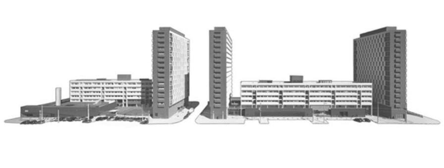 Figura 9 – Corte do Conjunto Residencial Jardim Edith. Composição volumétrica do conjunto habitacional | Fonte: MMBB Arquitetos | Intervenção dos autores.