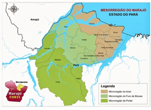 Fig.6 Mapa da região do Marajó e suas divisões administrativas Fonte: Marajó Forte, Disponível em <http://movimentomarajoforte.blogspot.com/p/mesorregiao-do-marajo.html> Acesso em 04/06/2018
